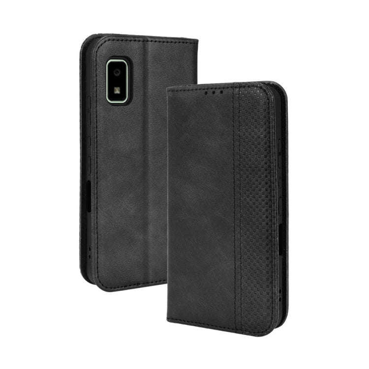 For Sharp Aquos Wish Magnetic Buckle Retro Texture Leather Phone Case(Black)