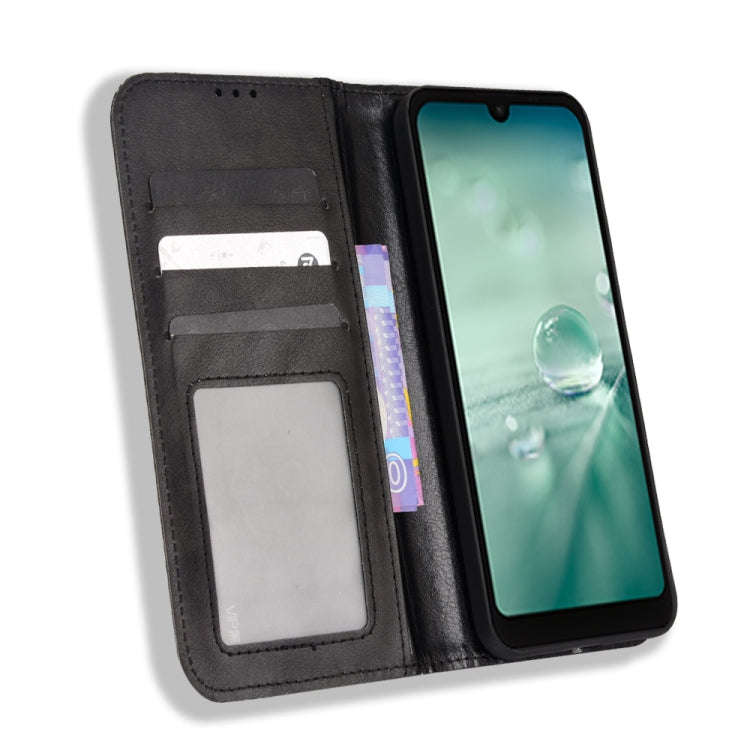 For Sharp Aquos Wish Magnetic Buckle Retro Texture Leather Phone Case(Black)