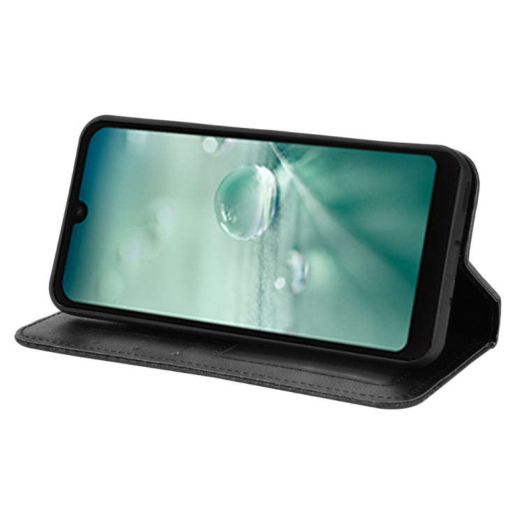 For Sharp Aquos Wish Magnetic Buckle Retro Texture Leather Phone Case(Black)