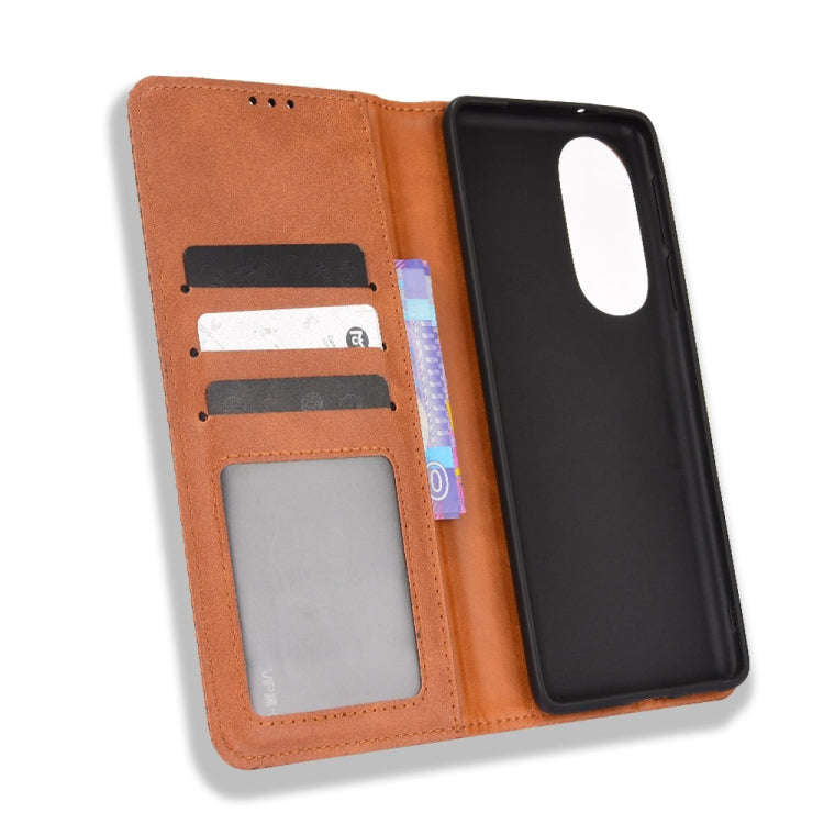 For Motorola Moto Edge X30 Magnetic Buckle Retro Crazy Horse Leather Phone Case(Brown)