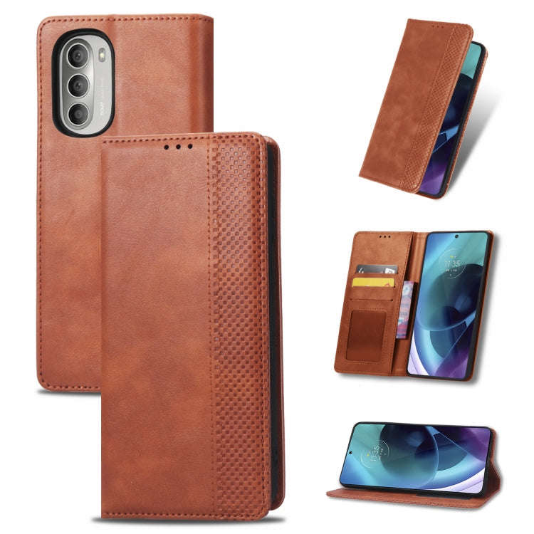 For Motorola Moto G51 5G Magnetic Buckle Retro Crazy Horse Leather Phone Case(Brown)