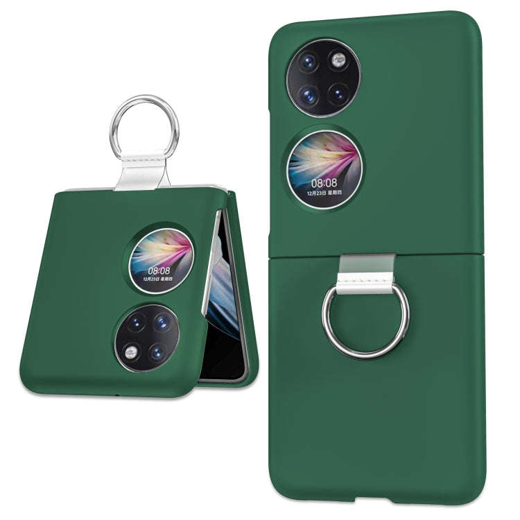 For Huawei P50 Pocket Ring Holder Transparent PC Phone Case(Dark Green)