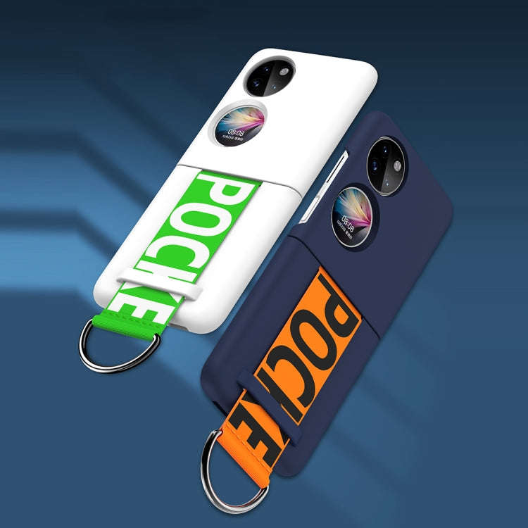 For Huawei P50 Pocket Wrist Strap Skin Feel Frosted PC Phone Case(Navy Blue)
