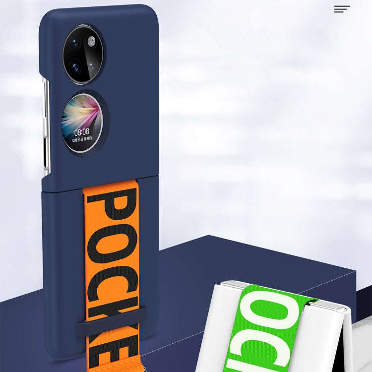 For Huawei P50 Pocket Wrist Strap Skin Feel Frosted PC Phone Case(Navy Blue)