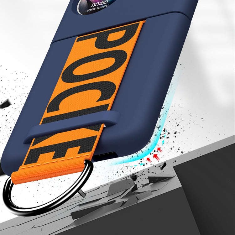 For Huawei P50 Pocket Wrist Strap Skin Feel Frosted PC Phone Case(Navy Blue)