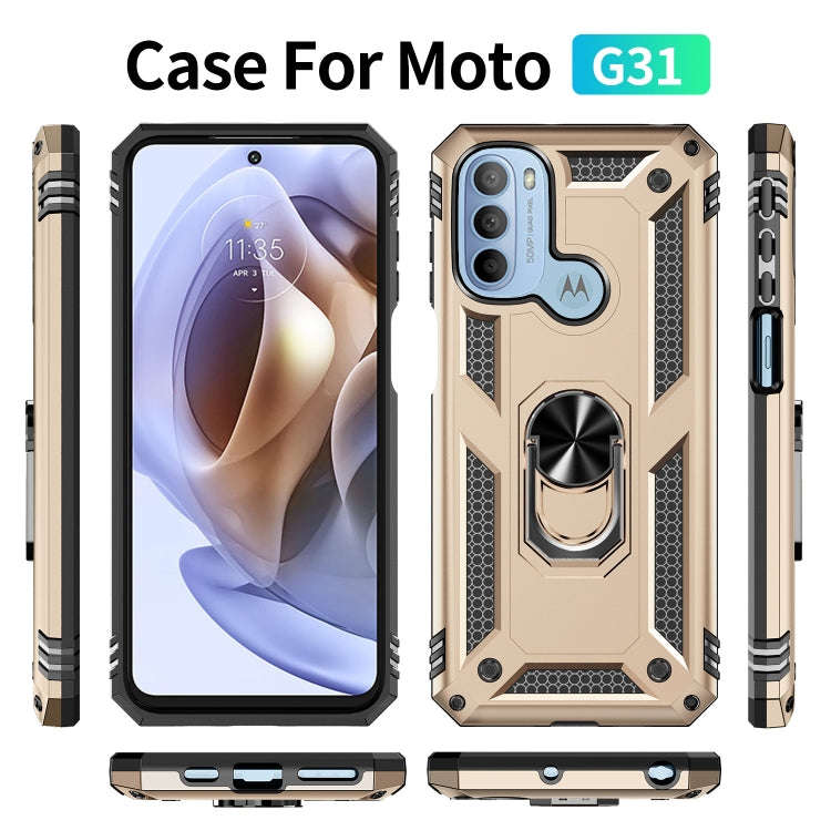 For Motorola Moto G31 / G41 Shockproof TPU + PC Phone Case with Holder(Gold)