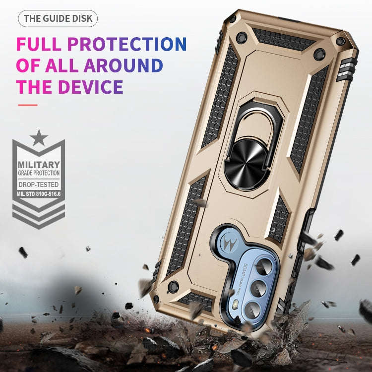 For Motorola Moto G31 / G41 Shockproof TPU + PC Phone Case with Holder(Gold)
