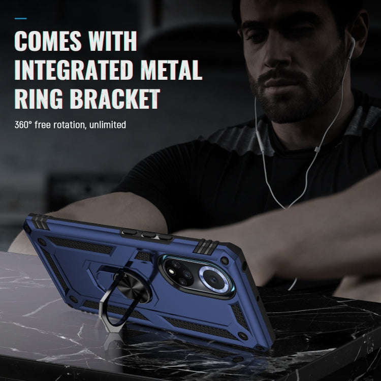 For Huawei nova 9 Shockproof TPU + PC Holder Phone Case(Blue)