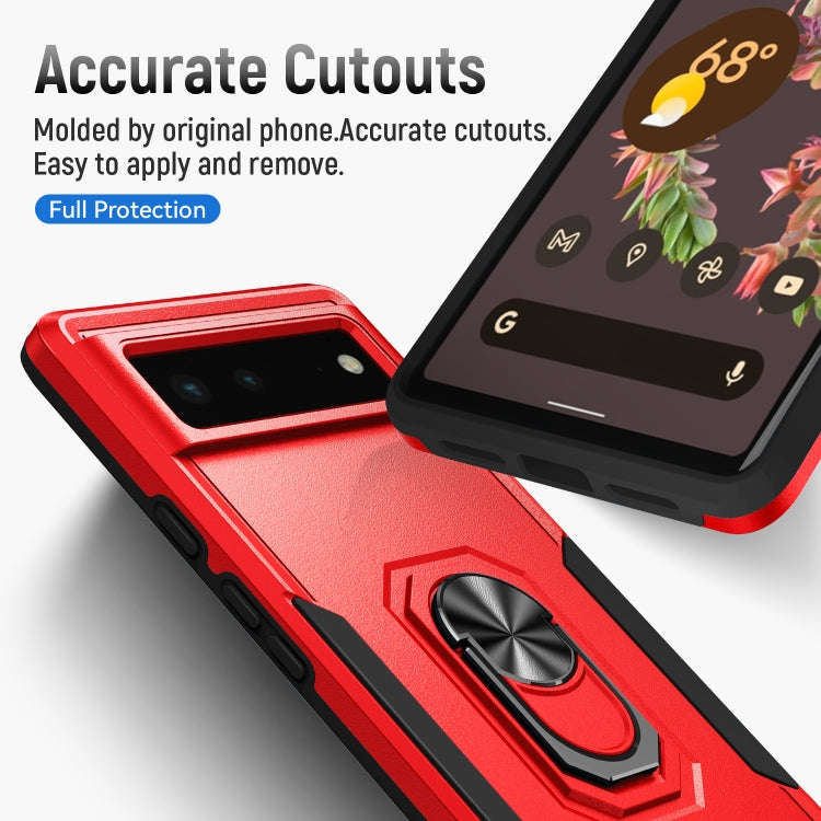 For Google Pixel 6 Pioneer Armor Heavy Duty PC + TPU Holder Phone Case(Red + Black)