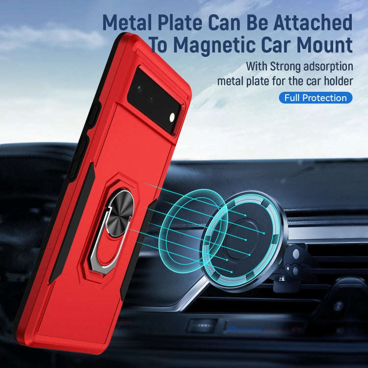 For Google Pixel 6 Pioneer Armor Heavy Duty PC + TPU Holder Phone Case(Red + Black)
