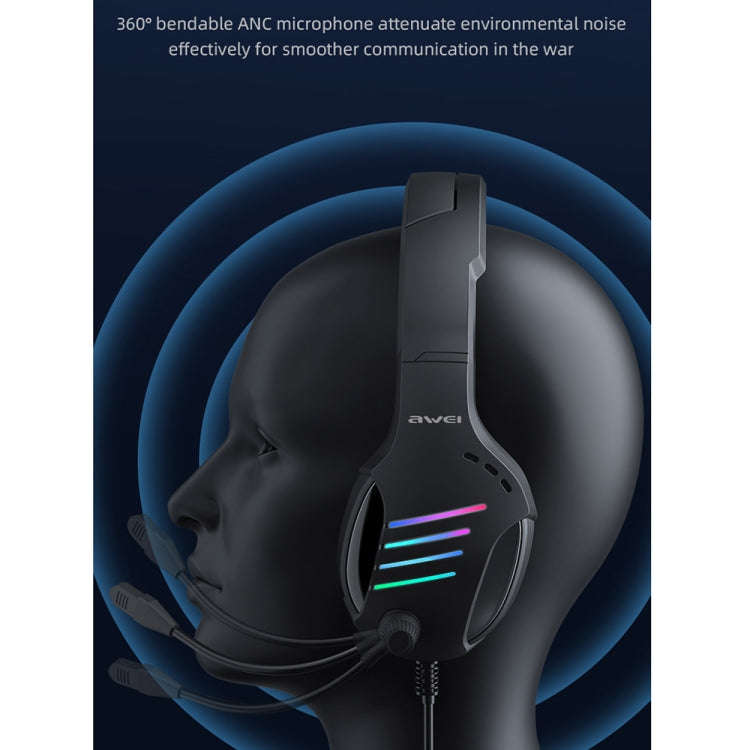 awei GM-5 USB + 3.5mm Ambient Light Gaming Wired Headset with Microphone(Black)