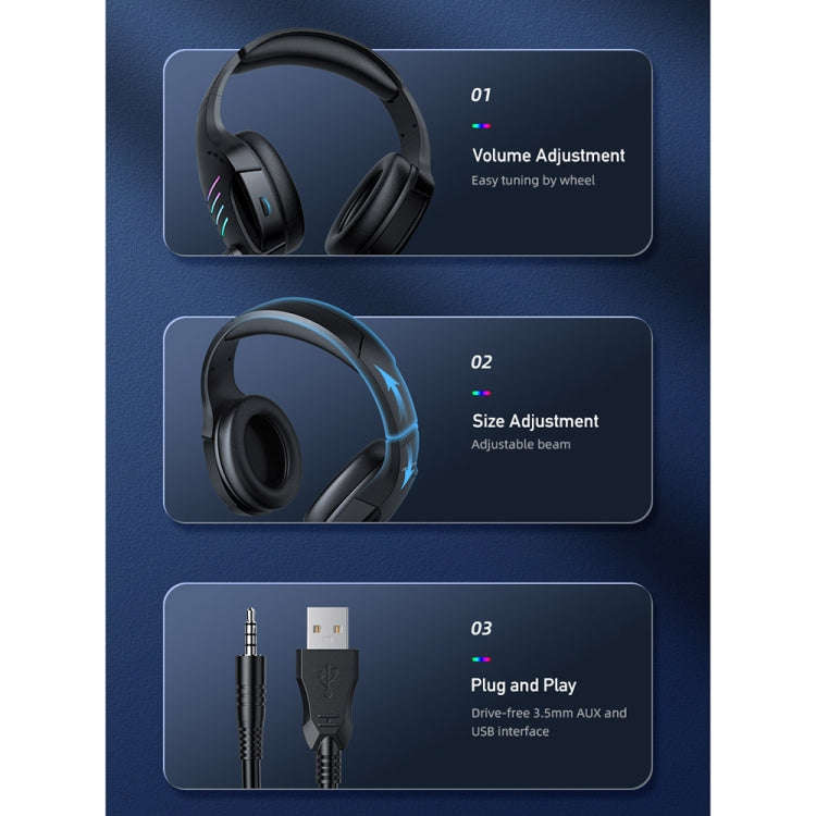 awei GM-5 USB + 3.5mm Ambient Light Gaming Wired Headset with Microphone(Black)