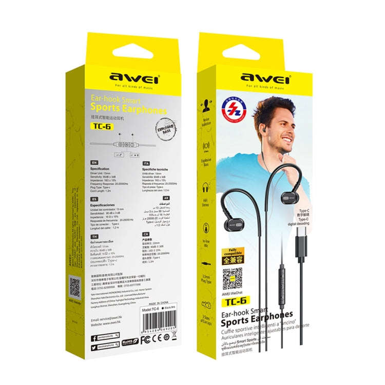 awei TC-6 Type-C / USB-C Mini Stereo In-ear Wired Earphone(Black)
