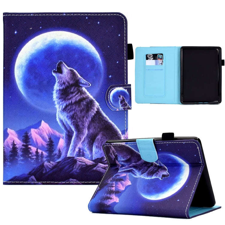 For Amazon Kindle Paperwhite 4 / 3 / 2 / 1 Sewing Pen Slot Leather Tablet Case(Night Wolf)