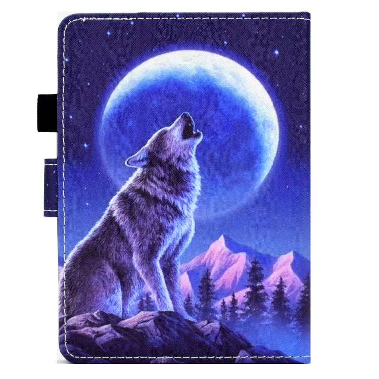 For Amazon Kindle Paperwhite 4 / 3 / 2 / 1 Sewing Pen Slot Leather Tablet Case(Night Wolf)
