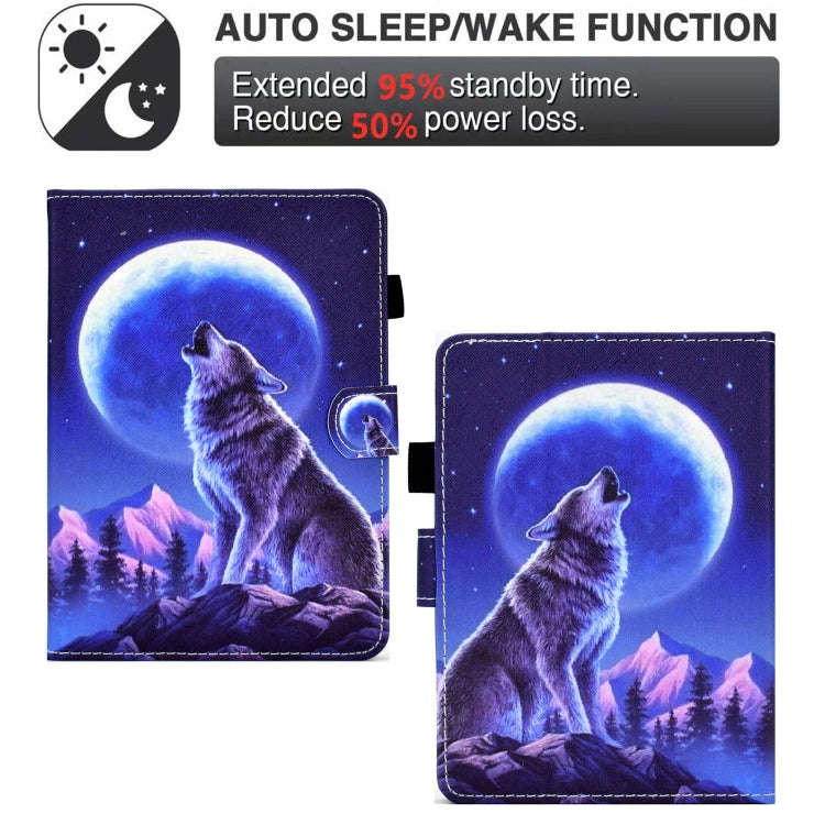 For Amazon Kindle Paperwhite 4 / 3 / 2 / 1 Sewing Pen Slot Leather Tablet Case(Night Wolf)