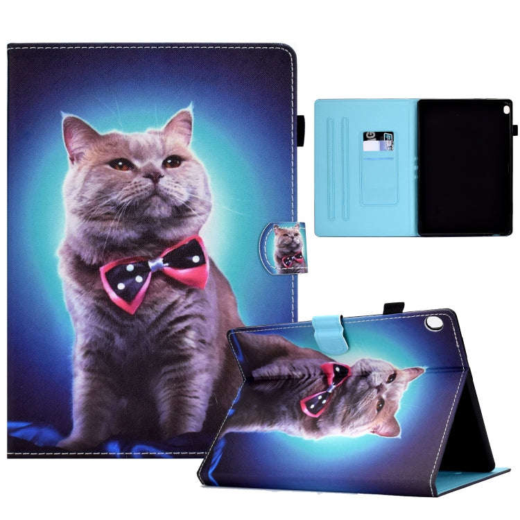 For Lenovo Tab M10 Sewing Pen Slot Leather Tablet Case(Bow Tie Cat)