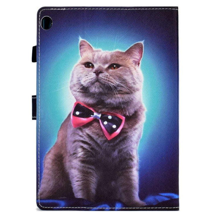 For Lenovo Tab M10 Sewing Pen Slot Leather Tablet Case(Bow Tie Cat)