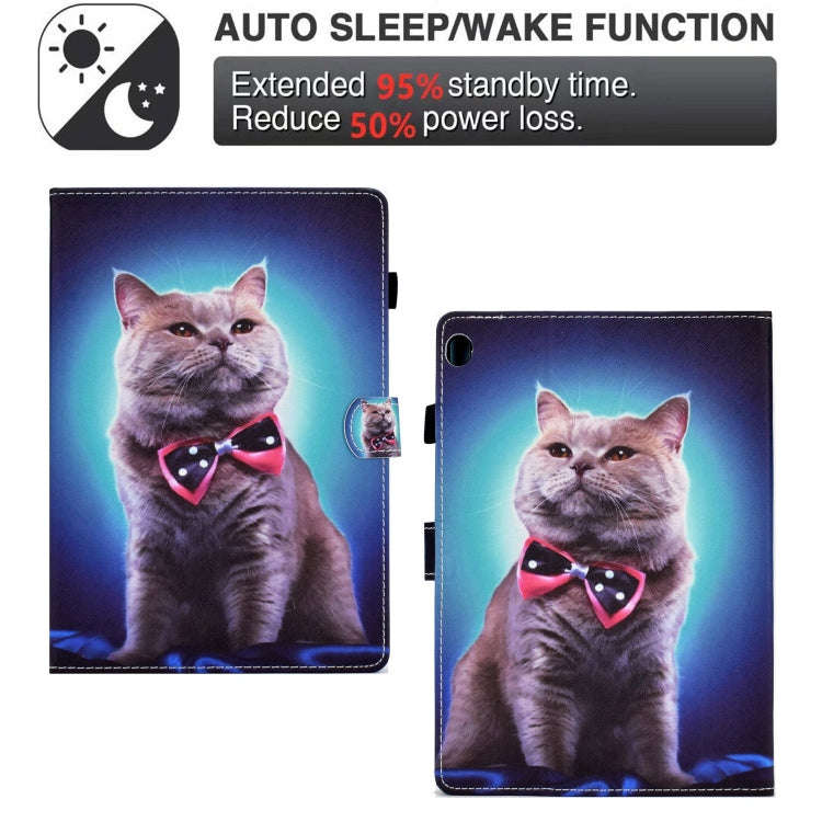 For Lenovo Tab M10 Sewing Pen Slot Leather Tablet Case(Bow Tie Cat)