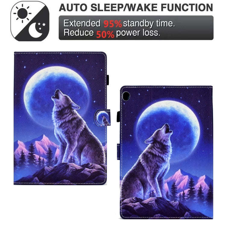 For Lenovo Tab M10 Sewing Pen Slot Leather Tablet Case(Night Wolf)