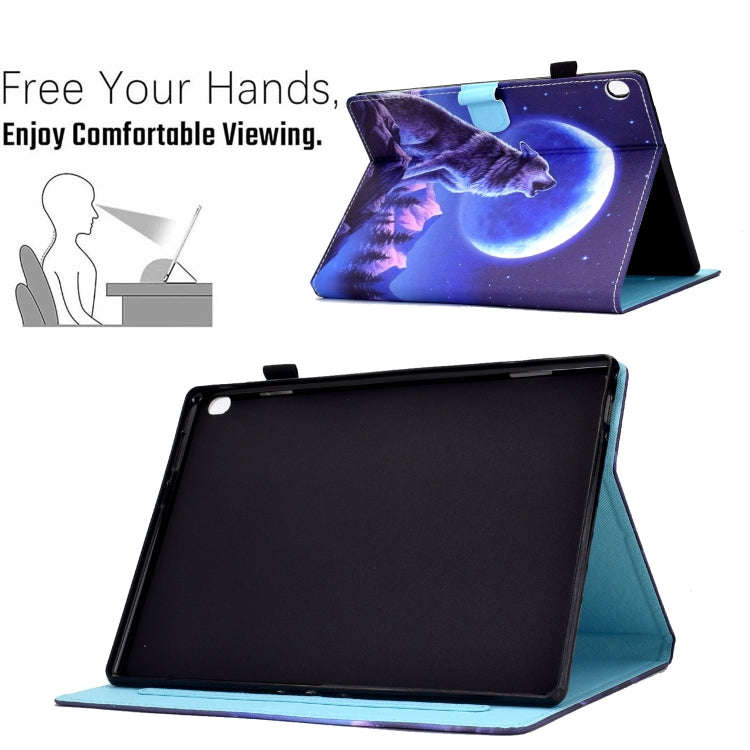 For Lenovo Tab M10 Sewing Pen Slot Leather Tablet Case(Night Wolf)