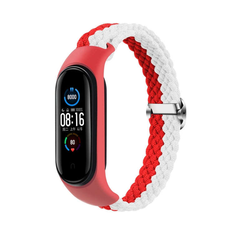 For Xiaomi Mi Band 6 / 5 Stripe Braided Watch Band(Red White)