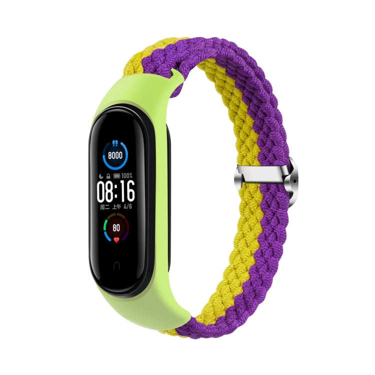 For Xiaomi Mi Band 6 / 5 Stripe Braided Watch Band(Purple Yellow)