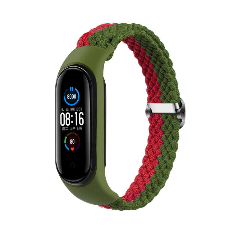 For Xiaomi Mi Band 4 / 3 Stripe Braided Watch Band(Green Red)