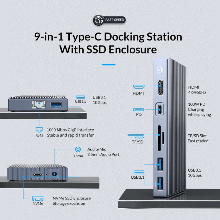 ORICO CDH-9N Type-C / USB-C Multifunctional Docking Station(Grey)