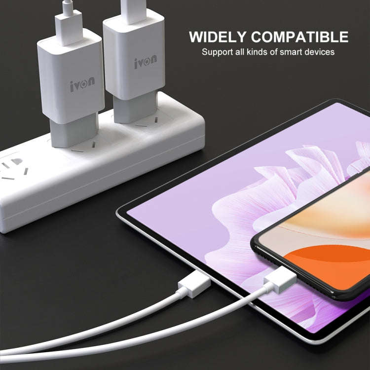 IVON AD-33 2 in 1 2.1A Single USB Port Travel Charger + 1m USB to Micro USB Data Cable Set, EU Pl...