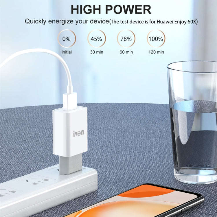 IVON AD-33 2 in 1 2.1A Single USB Port Travel Charger + 1m USB to Micro USB Data Cable Set, EU Pl...
