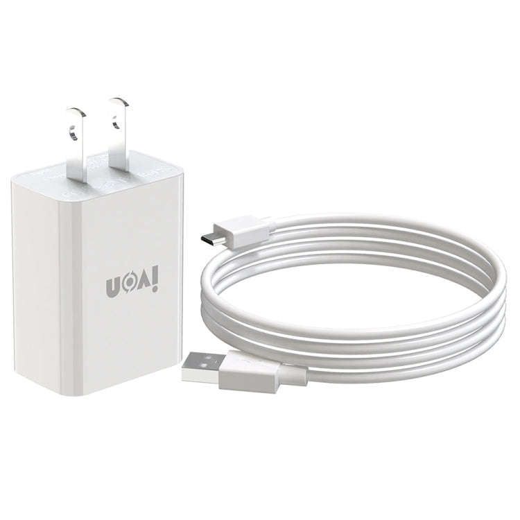 IVON AD-33 2 in 1 2.1A Single USB Port Travel Charger + 1m USB to Micro USB Data Cable Set, US Pl...