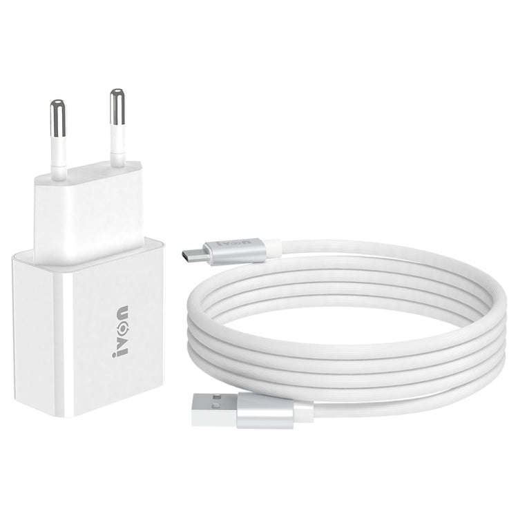 IVON AD-35 2 in 1 18W QC3.0 USB Port Travel Charger + 1m USB to Micro USB Data Cable Set, EU Plug...