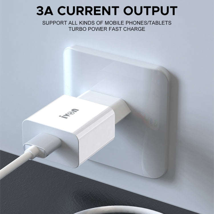 IVON AD-35 2 in 1 18W QC3.0 USB Port Travel Charger + 1m USB to Micro USB Data Cable Set, EU Plug...