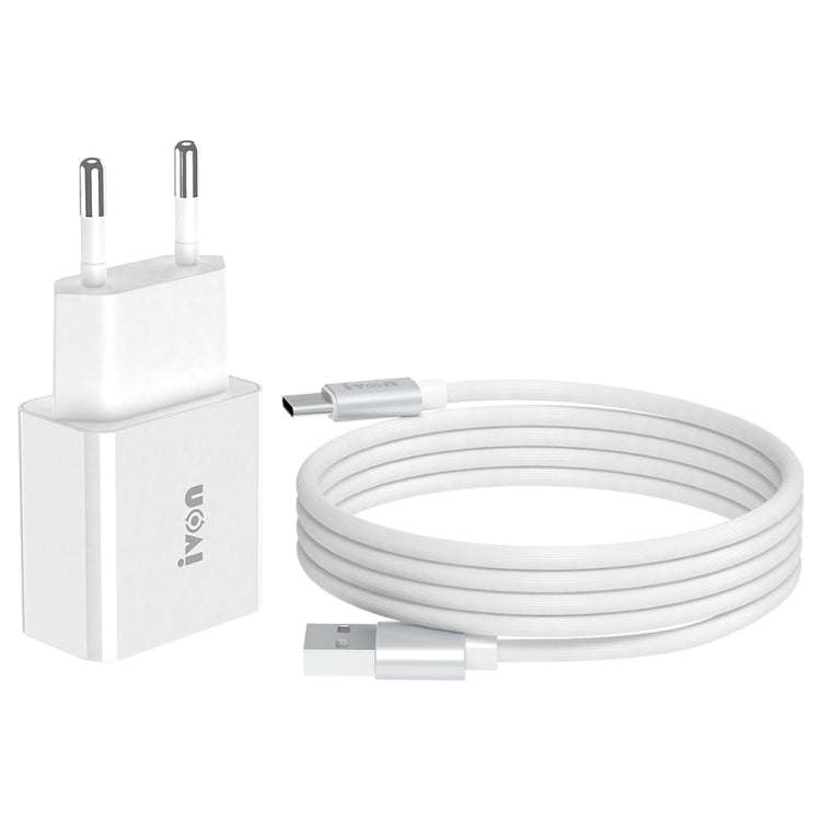 IVON AD-35 2 in 1 18W QC3.0 USB Port Travel Charger + 1m USB to USB-C / Type-C Data Cable Set, EU...