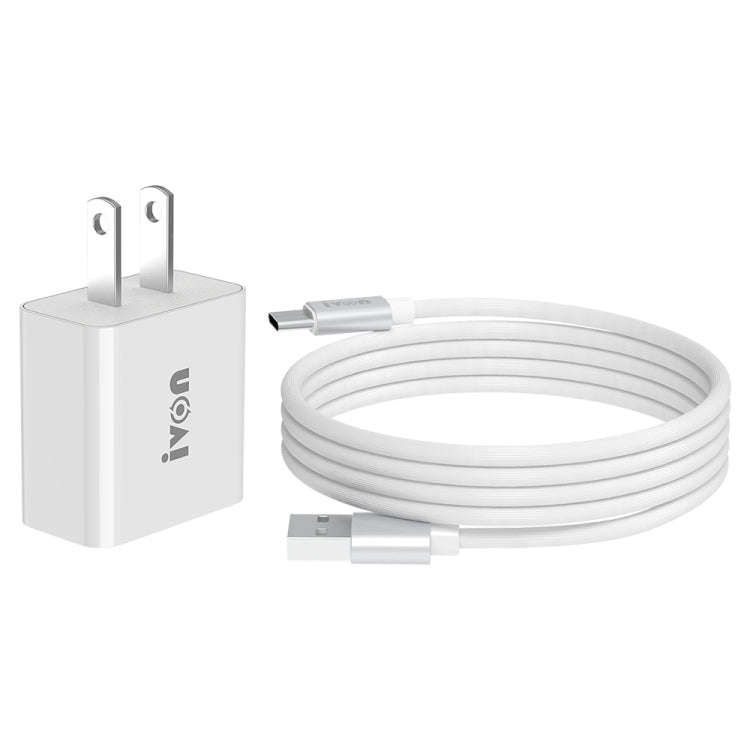 IVON AD-35 2 in 1 18W QC3.0 USB Port Travel Charger + 1m USB to USB-C / Type-C Data Cable Set, US...