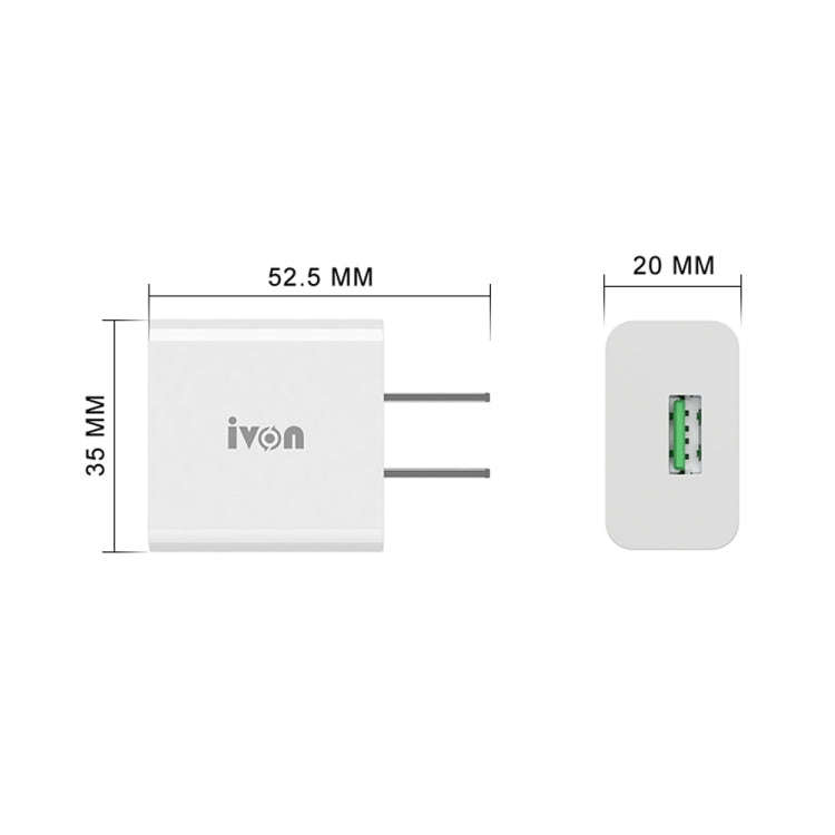 IVON AD-35 2 in 1 18W QC3.0 USB Port Travel Charger + 1m USB to USB-C / Type-C Data Cable Set, US...