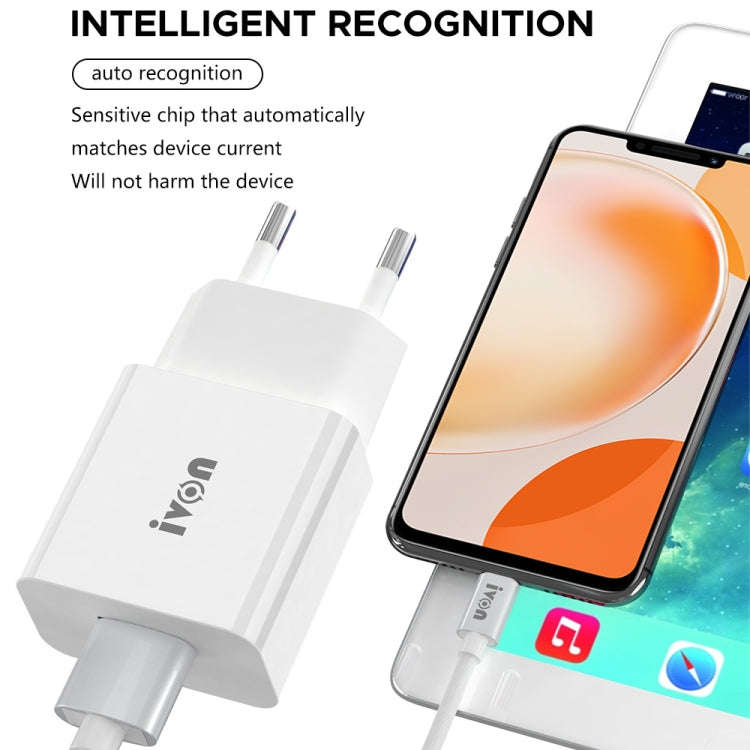 IVON AD-35 2 in 1 18W QC3.0 USB Port Travel Charger + 1m USB to USB-C / Type-C Data Cable Set, US...