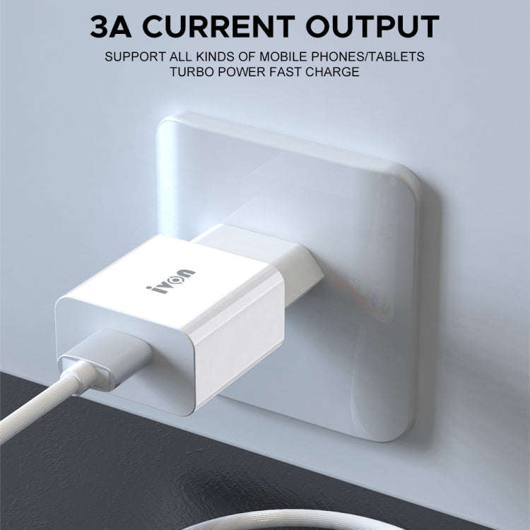 IVON AD-35 2 in 1 18W QC3.0 USB Port Travel Charger + 1m USB to USB-C / Type-C Data Cable Set, US...