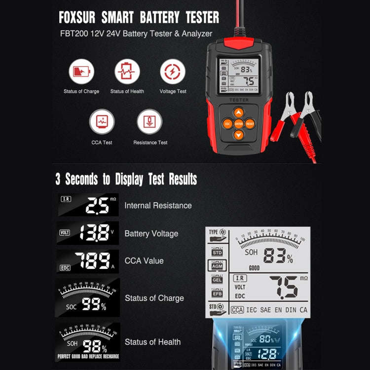 FOXSUR FBT200 12V / 24V Car Battery Tester(Orange)