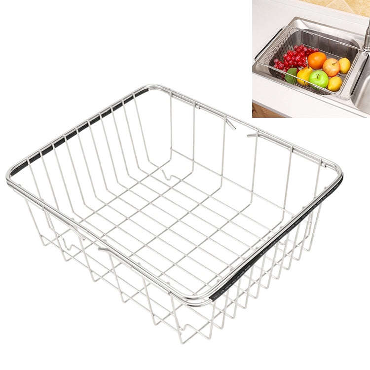Kitchen Dish Drainer Sink Drain Basket Washing Vegetable Fruit Drying Holder Stainless Steel Adju...