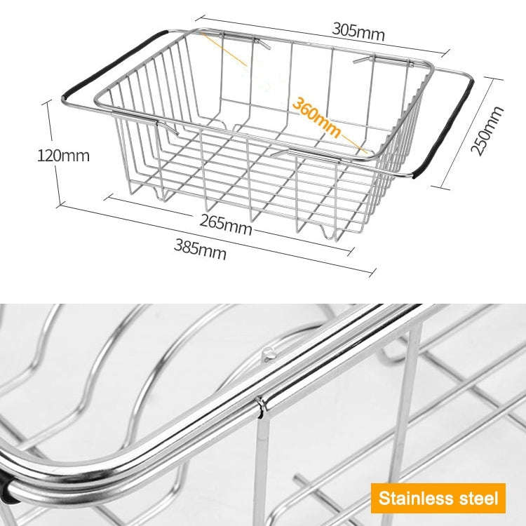 Kitchen Dish Drainer Sink Drain Basket Washing Vegetable Fruit Drying Holder Stainless Steel Adju...