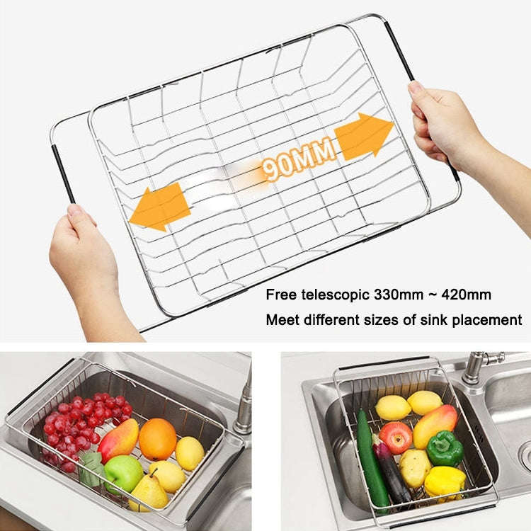 Kitchen Dish Drainer Sink Drain Basket Washing Vegetable Fruit Drying Holder Stainless Steel Adju...