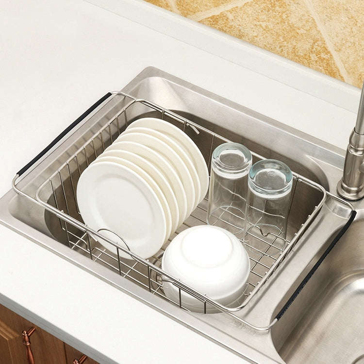 Kitchen Dish Drainer Sink Drain Basket Washing Vegetable Fruit Drying Holder Stainless Steel Adju...