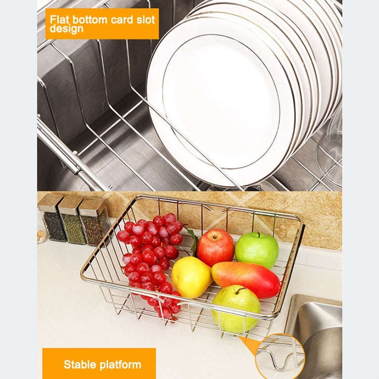 Kitchen Dish Drainer Sink Drain Basket Washing Vegetable Fruit Drying Holder Stainless Steel Adju...