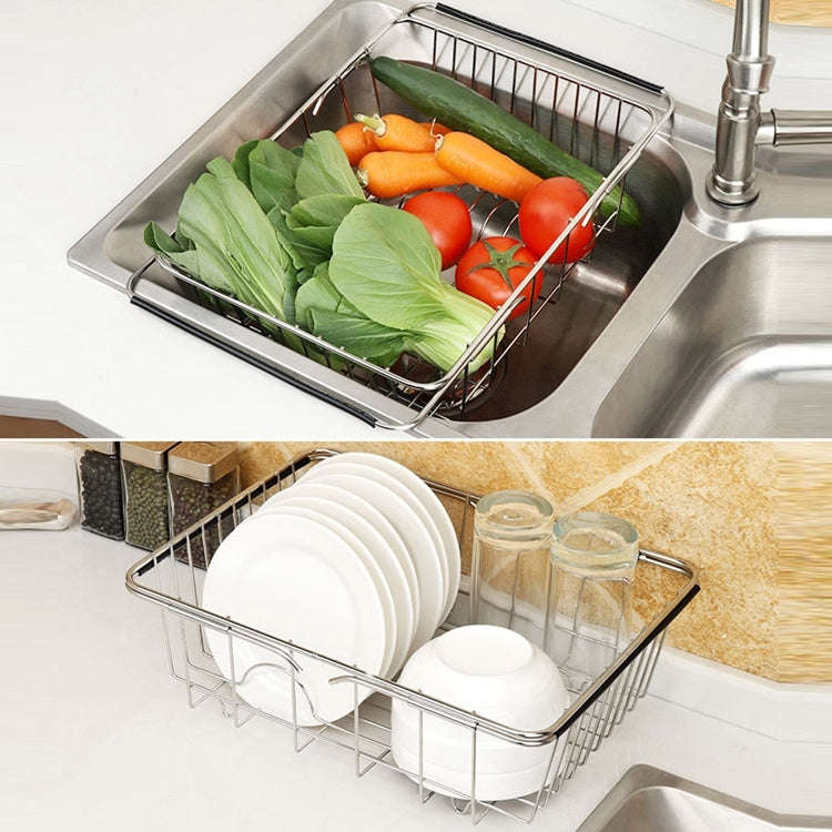 Kitchen Dish Drainer Sink Drain Basket Washing Vegetable Fruit Drying Holder Stainless Steel Adju...