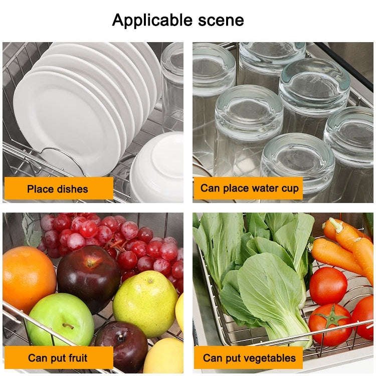 Kitchen Dish Drainer Sink Drain Basket Washing Vegetable Fruit Drying Holder Stainless Steel Adju...