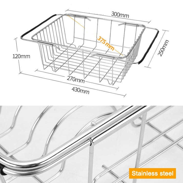 Kitchen Dish Drainer Sink Drain Basket Washing Vegetable Fruit Drying Holder Stainless Steel Adju...