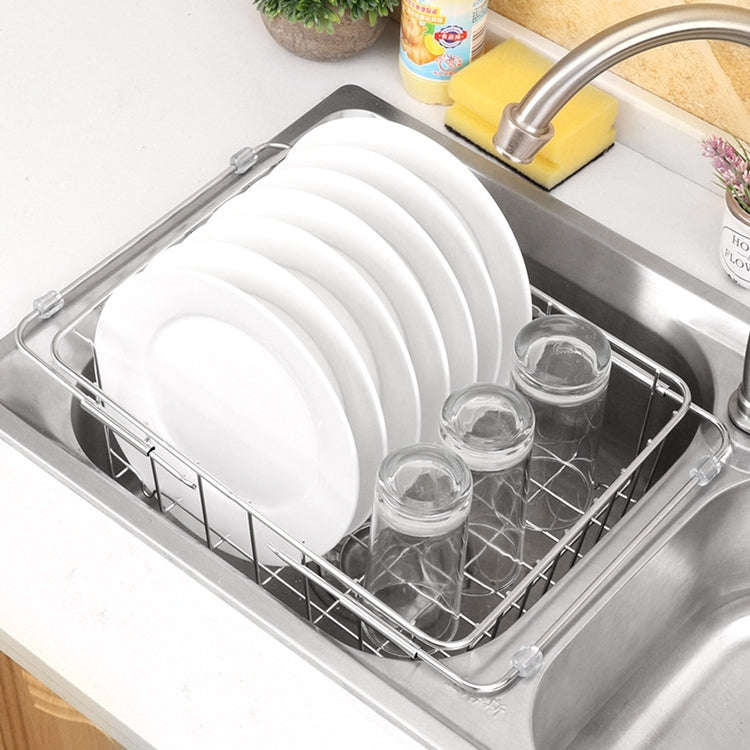 Kitchen Dish Drainer Sink Drain Basket Washing Vegetable Fruit Drying Holder Stainless Steel Adju...