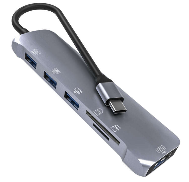 NK-3043H 6 in 1 USB-C / Type-C to TF / SD Card Slot + USB 3.0 + 3 USB 2.0 Female Adapter